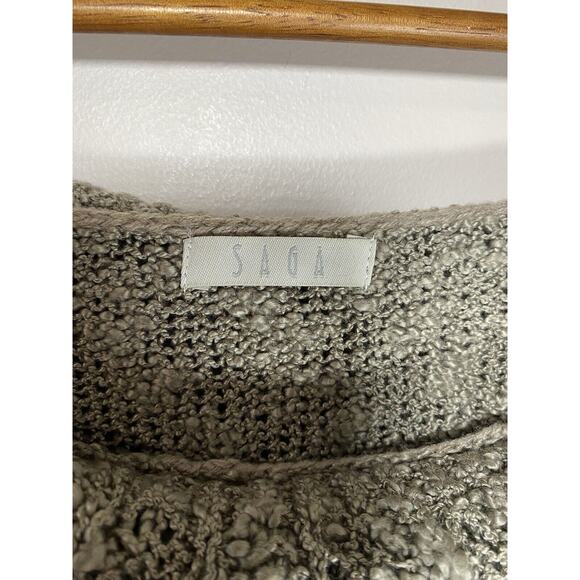 SAGA Sweater Gray Soft Popcorn Flutter Sleeve Raw Hem Lagenlook Boho Relaxed Fit - Picture 7 of 9